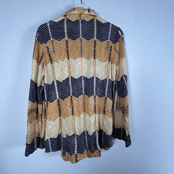 David Cline Womens Long Sleeve Chevron Pattern Sun Button Up Shirt Large Yellow - Picture 2 of 8